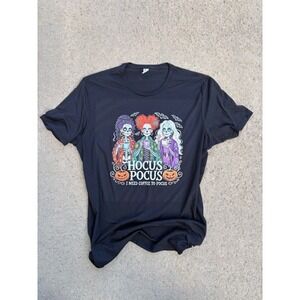 Hocus Pocus I Need Coffee To Focus Halloween Skeleton Witch‎ T Shirt Womens